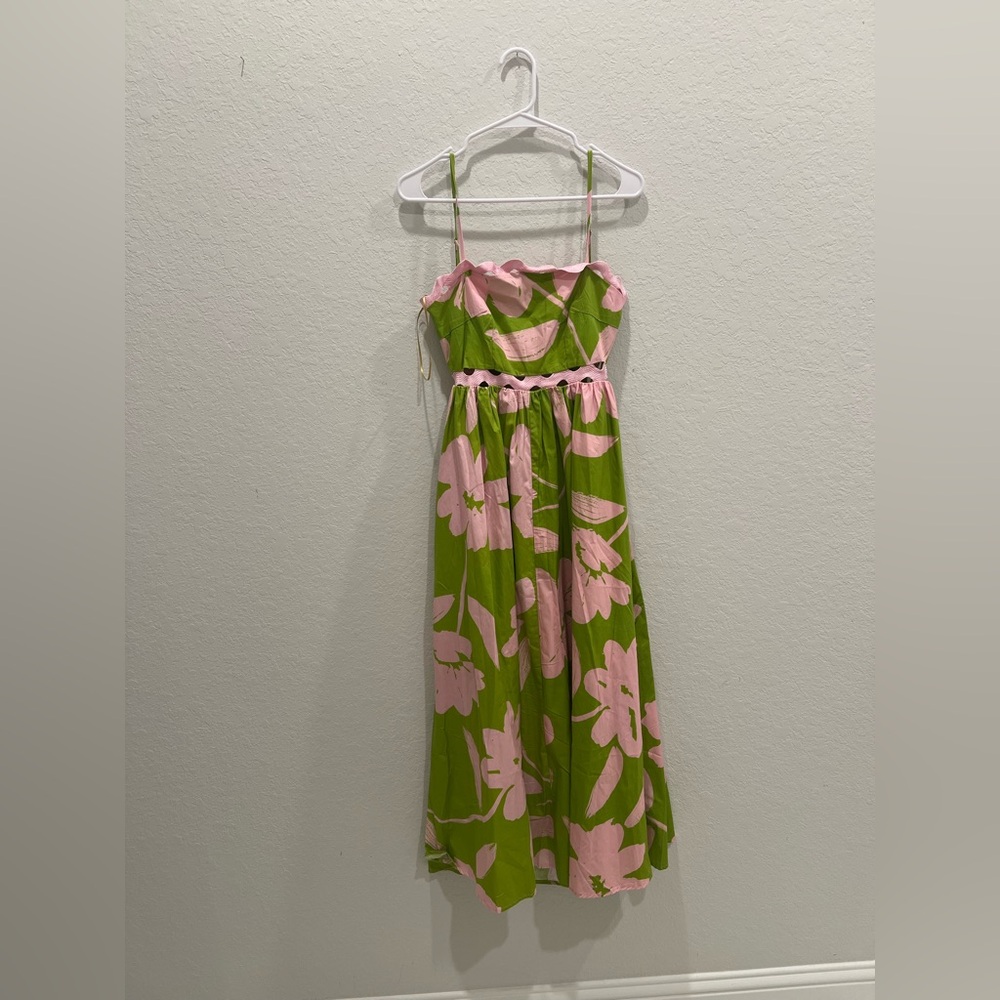 Peach Love California Green and Pink Floral Dress